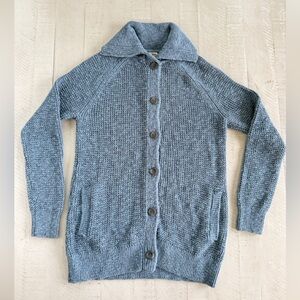 LL Bean Cardigan Fisherman Sweater Size Medium Womens Blue Button Down Cotton